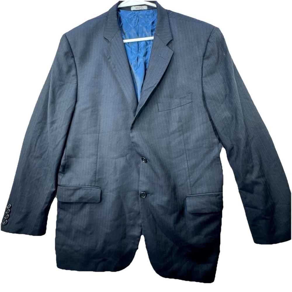 Hickey Freeman Men's Size 46R 100%‎ Worsted Wool BLUE 2 Button Blazer Sport Coat